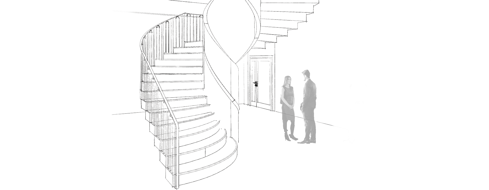 Trappe med spiraldesign og to personer