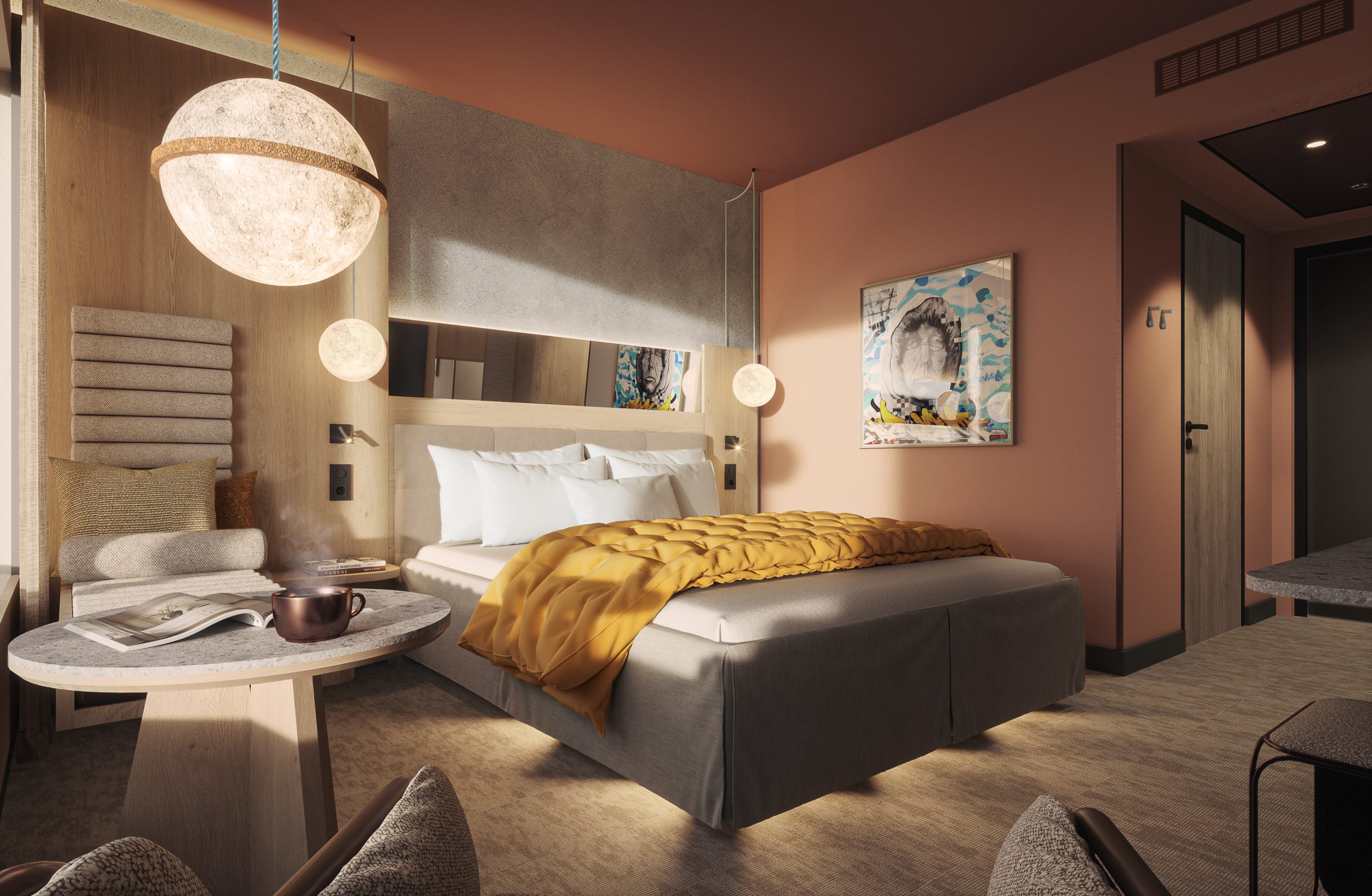 Moderne designhotell med komfortabelt soverom